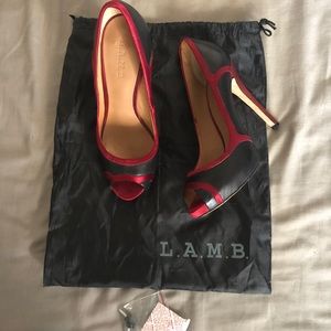 Lamb Gwen Stefani Red Black Satin Leather Pumps
